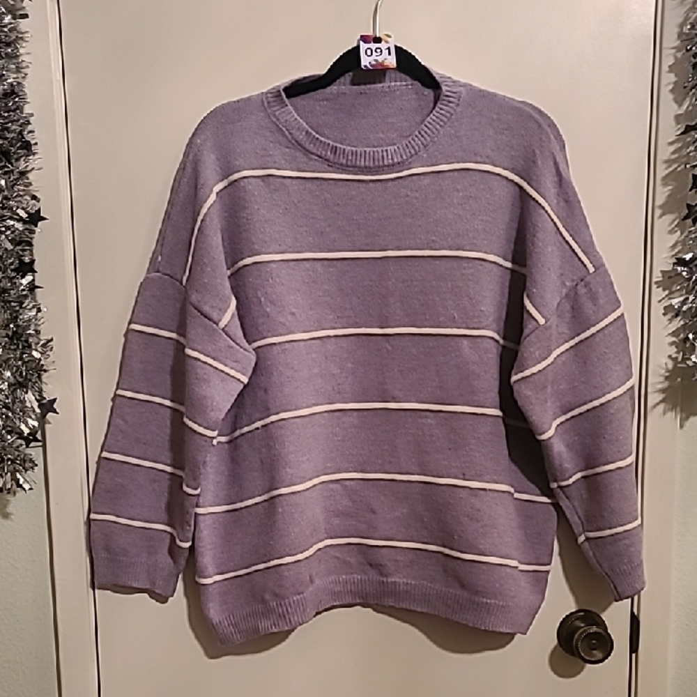 Lavender Striped Crew Neck Sweater
